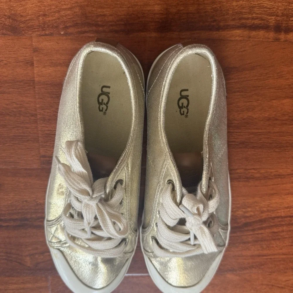 Ugg Mikki Canvas Trainers Sparkling Sterling Gold Youth Size 5 Womens Sz 6.5